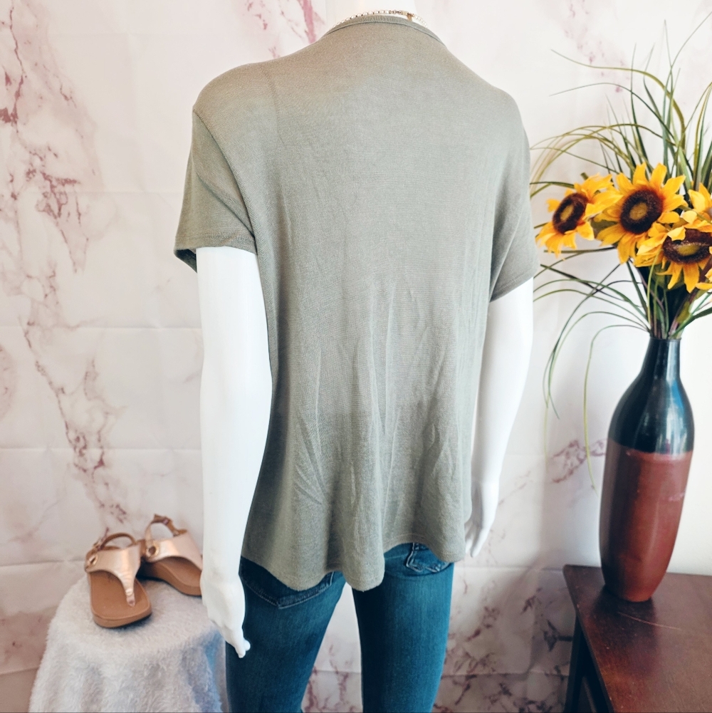 We The Free Free People Wrap Front Top Olive Green Boho Draped V Neck Blouse - Picture 4 of 6